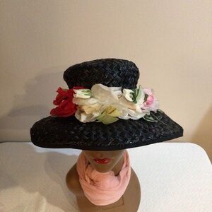 Ladies Rattan Black Vtg Hat